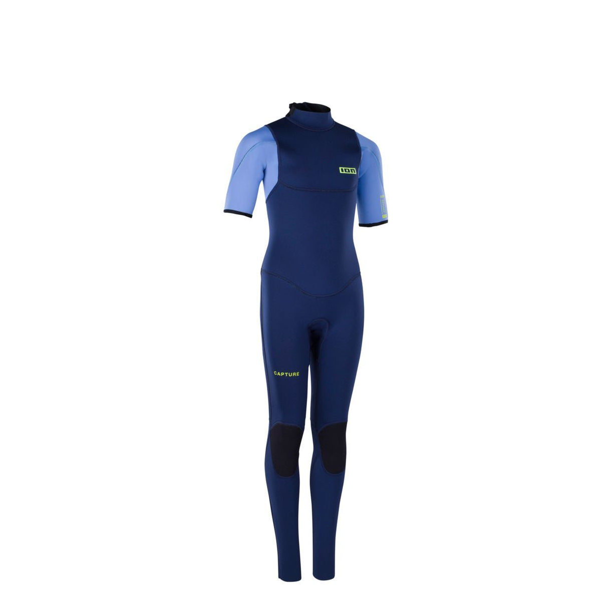 ION Capture 3/2 SS Back Zip Neoprenanzug Kinder dunkelblau hellblau Kurzarm Frontalansicht