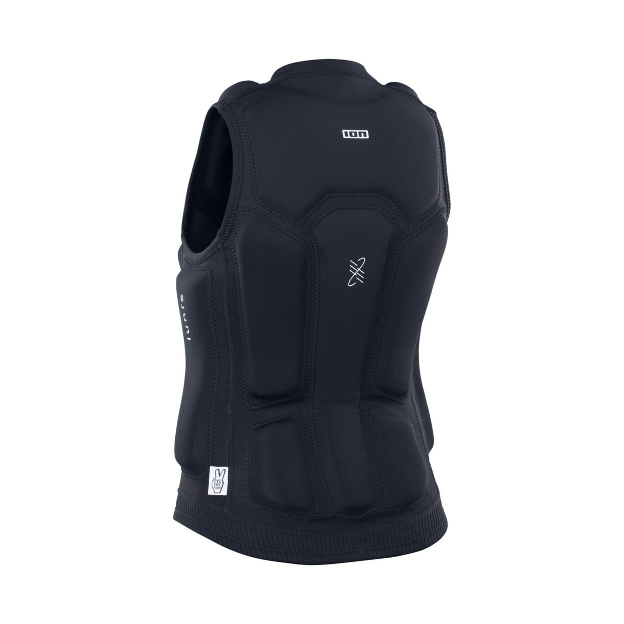ION Lunis Vest Full Padded 2026 schwarze Prallschutzweste, Frontansicht mit gepolstertem Neopren und ION-Logo