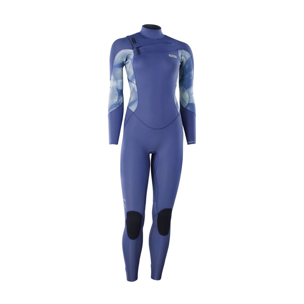 ION Amaze Core 4/3 Front Zip Damen Neoprenanzug in Blau mit grauem Muster, Frontalansicht