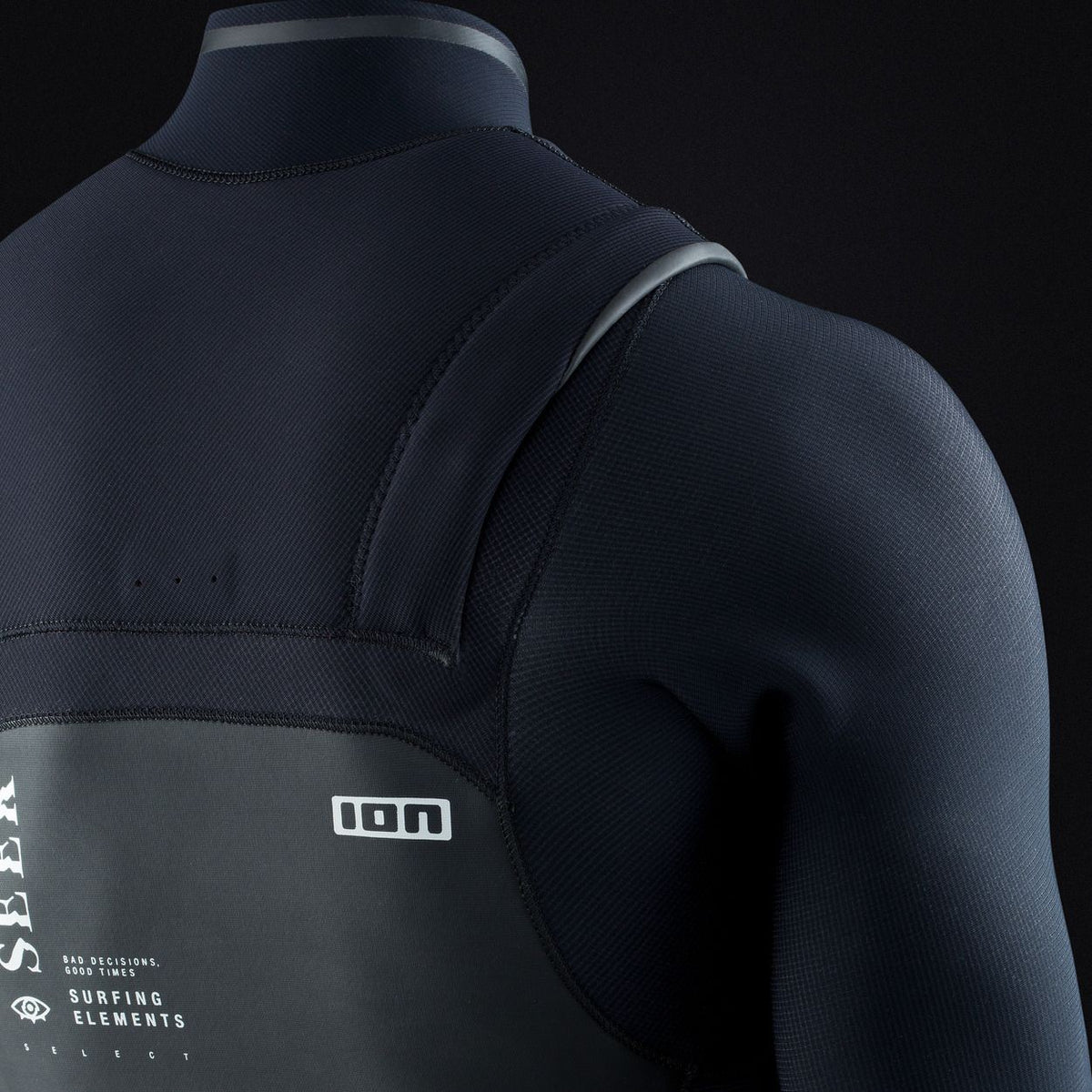 ION Collision Vest Element Side Zip 2026 in Schwarz, Neopren-Prallschutzweste mit Seitenloch-Reißverschluss, Rückansicht