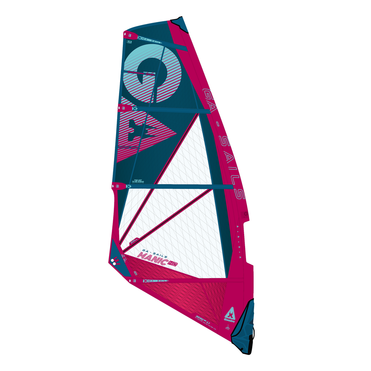 GA-Sails 2026 Manic-HD Windsegel in Pink und Blau mit weißem Fenster, Frontalansicht