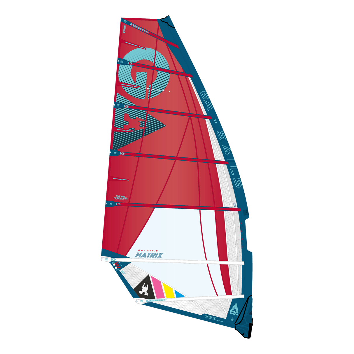 GA-Sails 2026 Matrix Windsegel Rot-Blau mit Mesh-Panelen, Frontalansicht