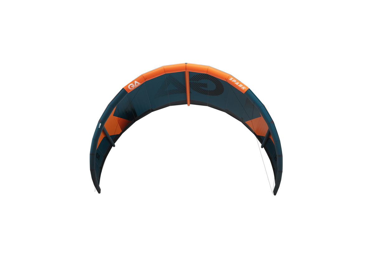 GA-Kites Spark 2026 Lenkdrachen, dunkelblau-orange Nylon, gebogene Form, Frontalansicht
