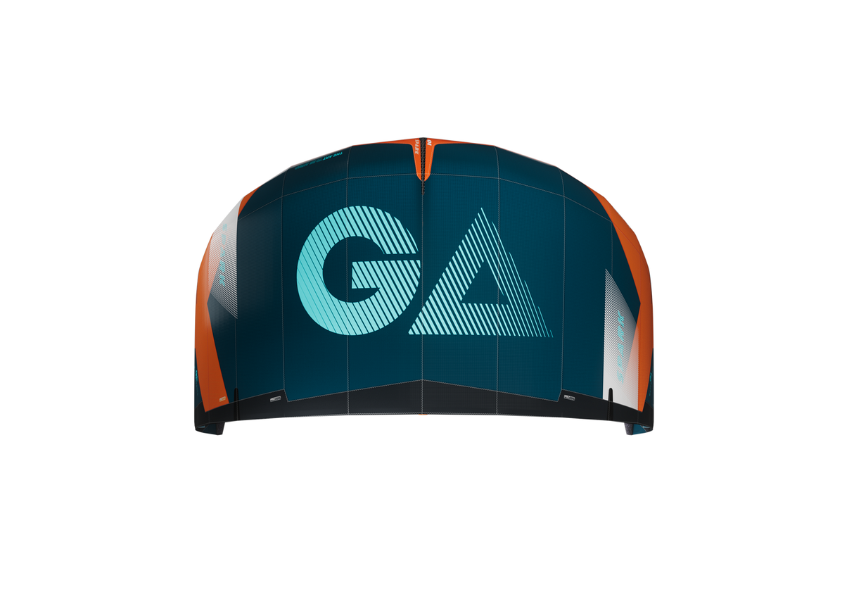 GA-Kites Spark 2026 Kitesegel, dunkelblau mit orange und weißen Akzenten, Frontalansicht