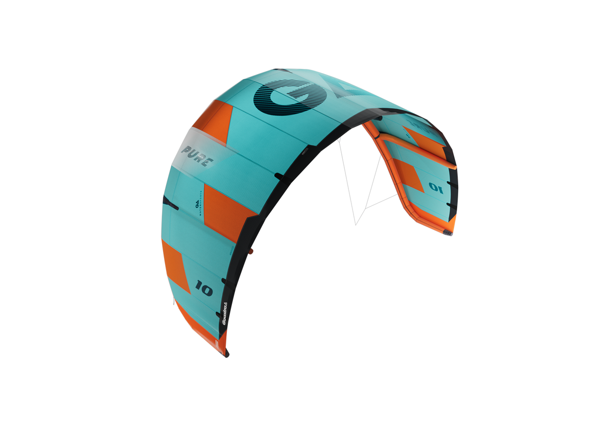 GA-Kites Pure 2026 Lenkdrachen Türkis Orange Detailansicht seitlich