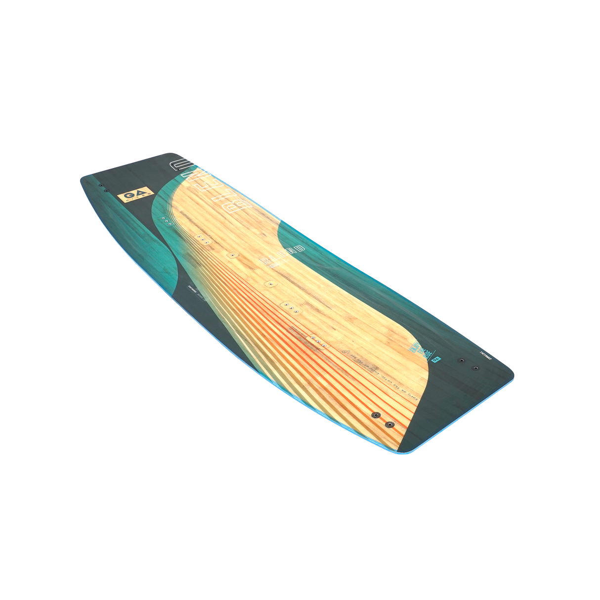 GA 2026 Kiteboard Blend in Grün und Holz, Draufsicht, Wassersportboard mit strukturierter Oberfläche