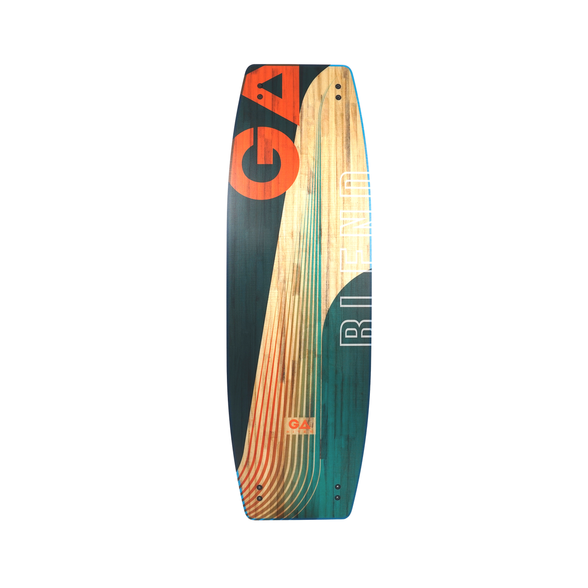 GA 2026 Kiteboard Blend Bd, Holz-Hybrid-Design, orange-blau-beige, Draufsicht