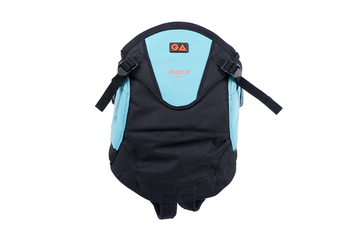 GA Rider Seat Harness 2026, Schwarz-Blau, Sitzgurt mit Schulterträgern, Draufsicht