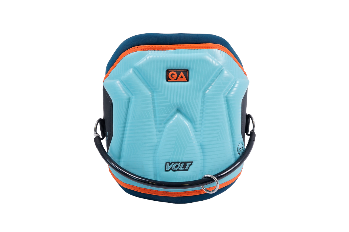 GA VOLT PRO Waist Harness LTD MTE 2026 in Hellblau mit dunkelblauen und orangefarbigen Streifen, Draufsicht
