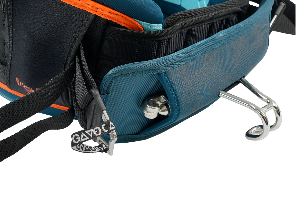 GA VOLT PRO Waist Harness LTD MTE 2026 in Blau-Orange mit Metallschnallen und Sicherheitsmerkmalen, Detailansicht