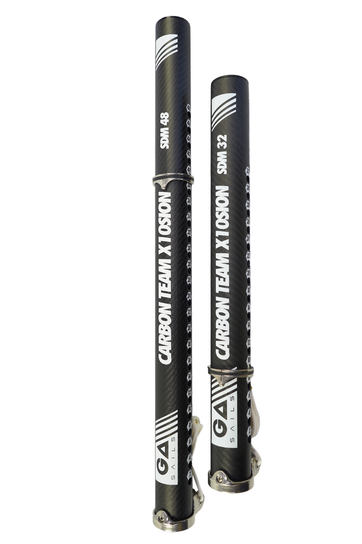 GA 2026 Extension TEAM Carbon Rohre in Schwarz, zwei verschiedene Längen nebeneinander, Carbonmaterial mit weißen Markierungen