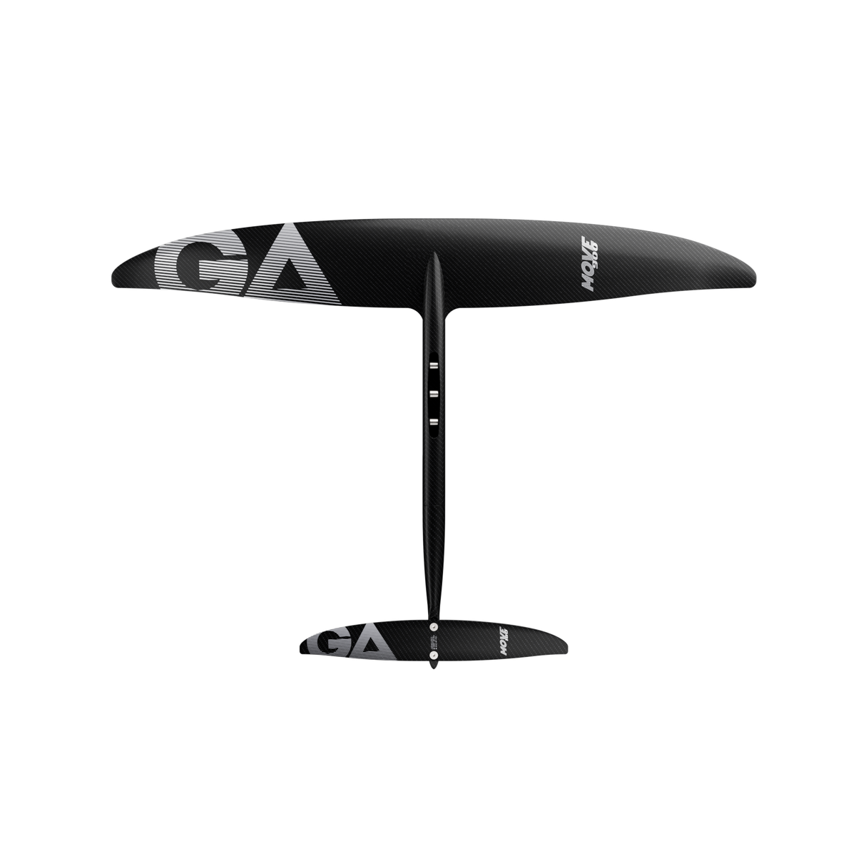 GA Foil CARBON UHM 85 Wing Foil 2026, schwarze Carbon-Wingfoil, Draufsicht mit Mast und Fuselage