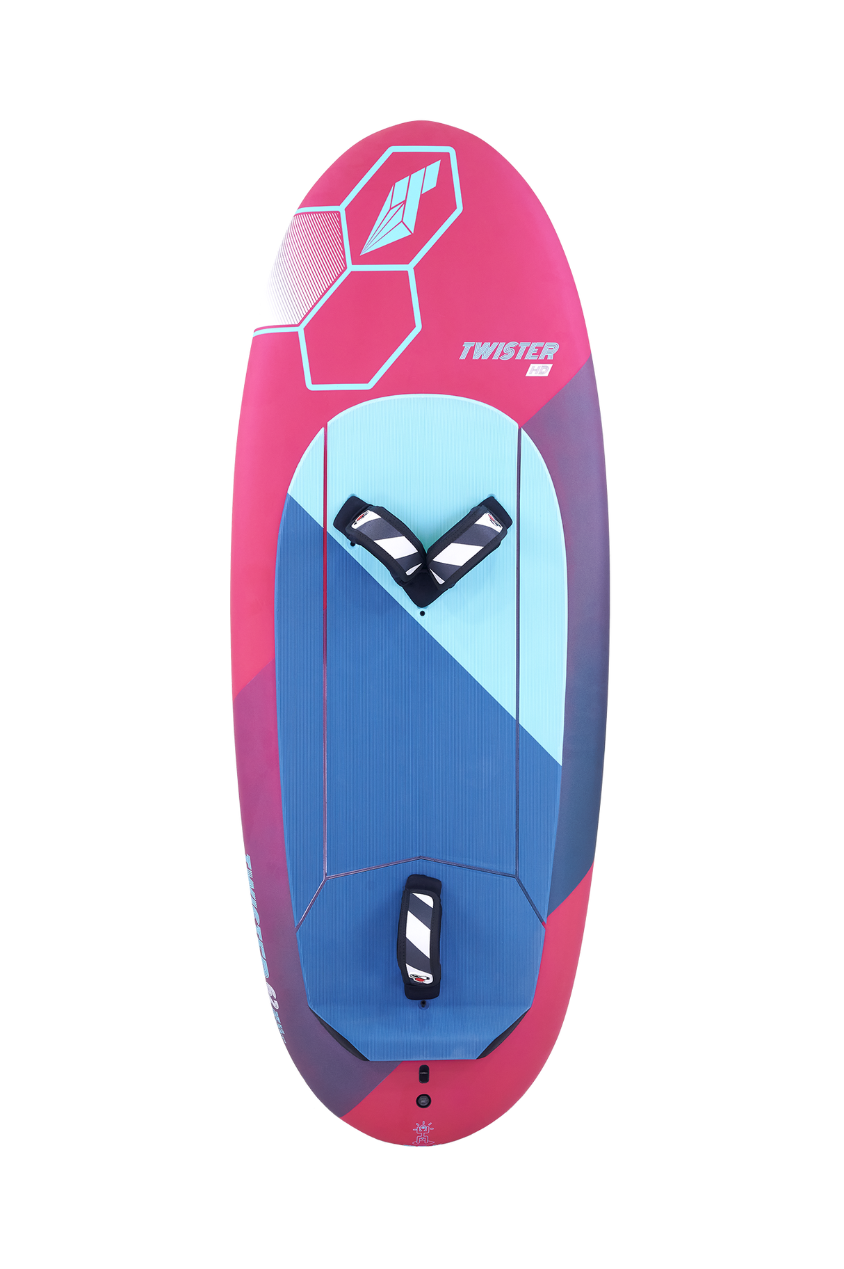 Tabou 2026 Twister Wing Foil, Pink-Blau, Oberansicht des Tragflächenboards mit geometrischem Design und Griffmulden