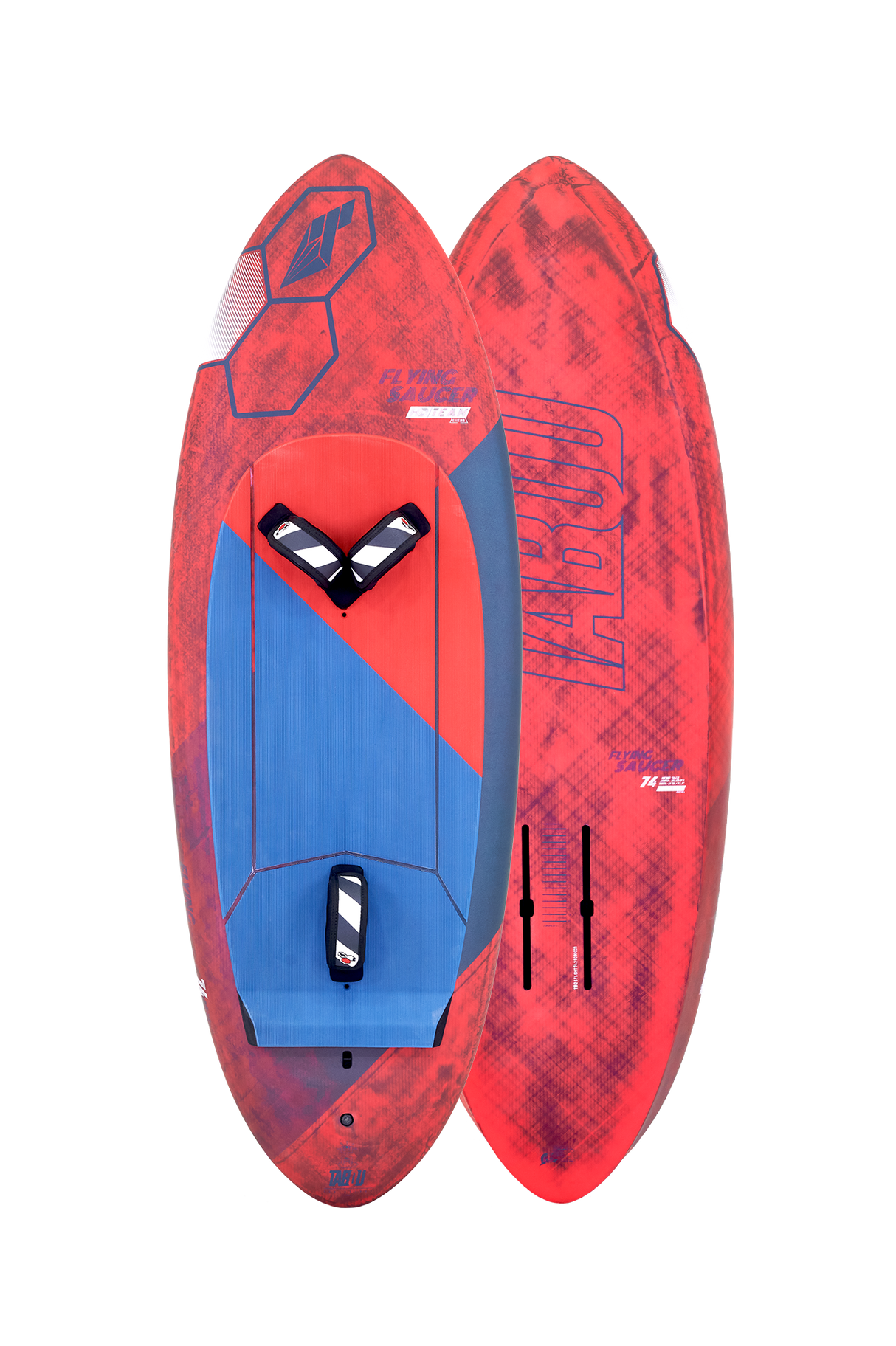 Tabou 2026 Flying Saucer TEAM Kite, rot mit blauem Design, Draufsicht auf das ovale Kiteboard mit strukturiertem Muster