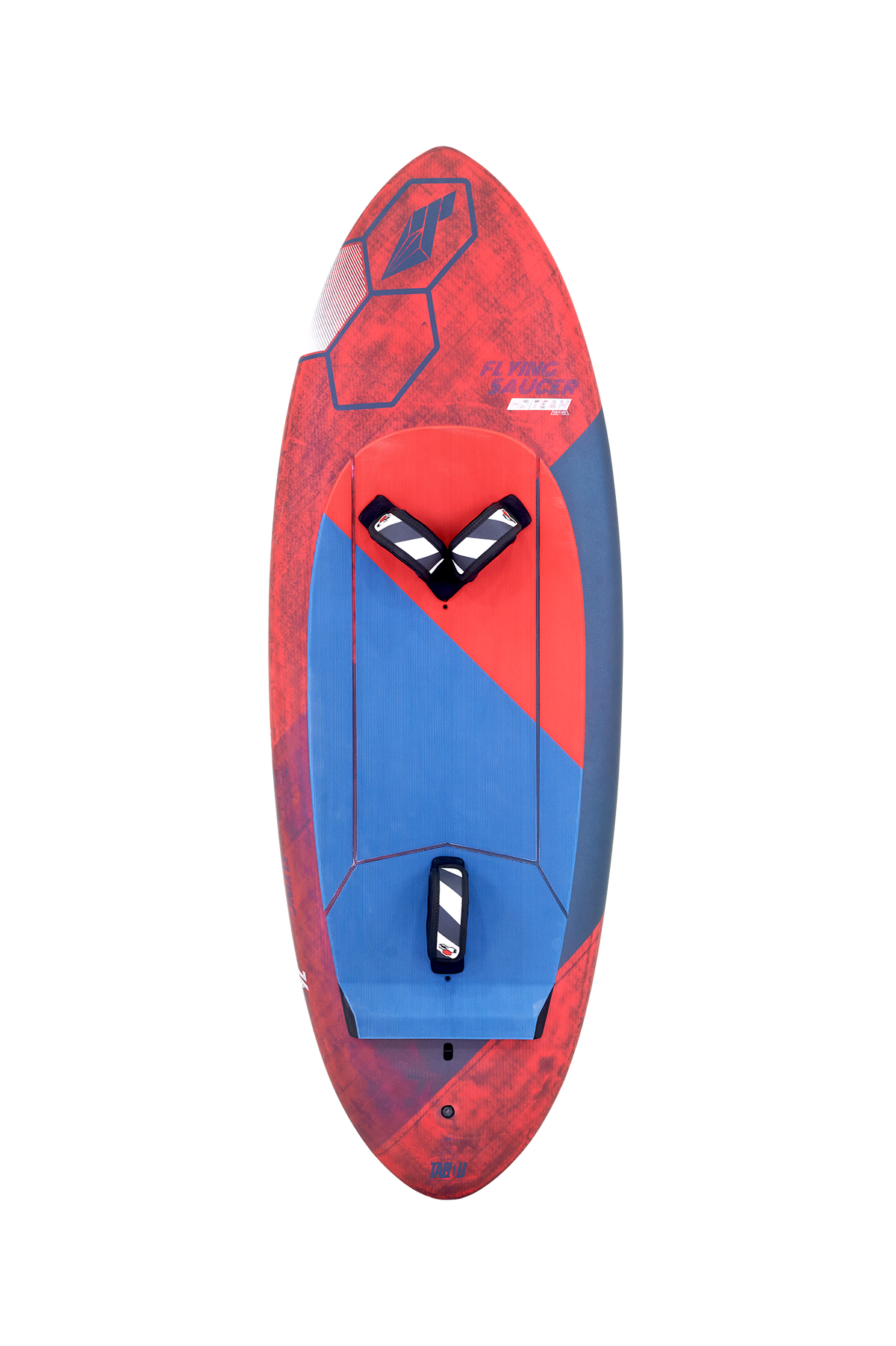Tabou 2026 Flying Saucer TEAM Kiteboard rot blau Draufsicht mit Griffen und Finne