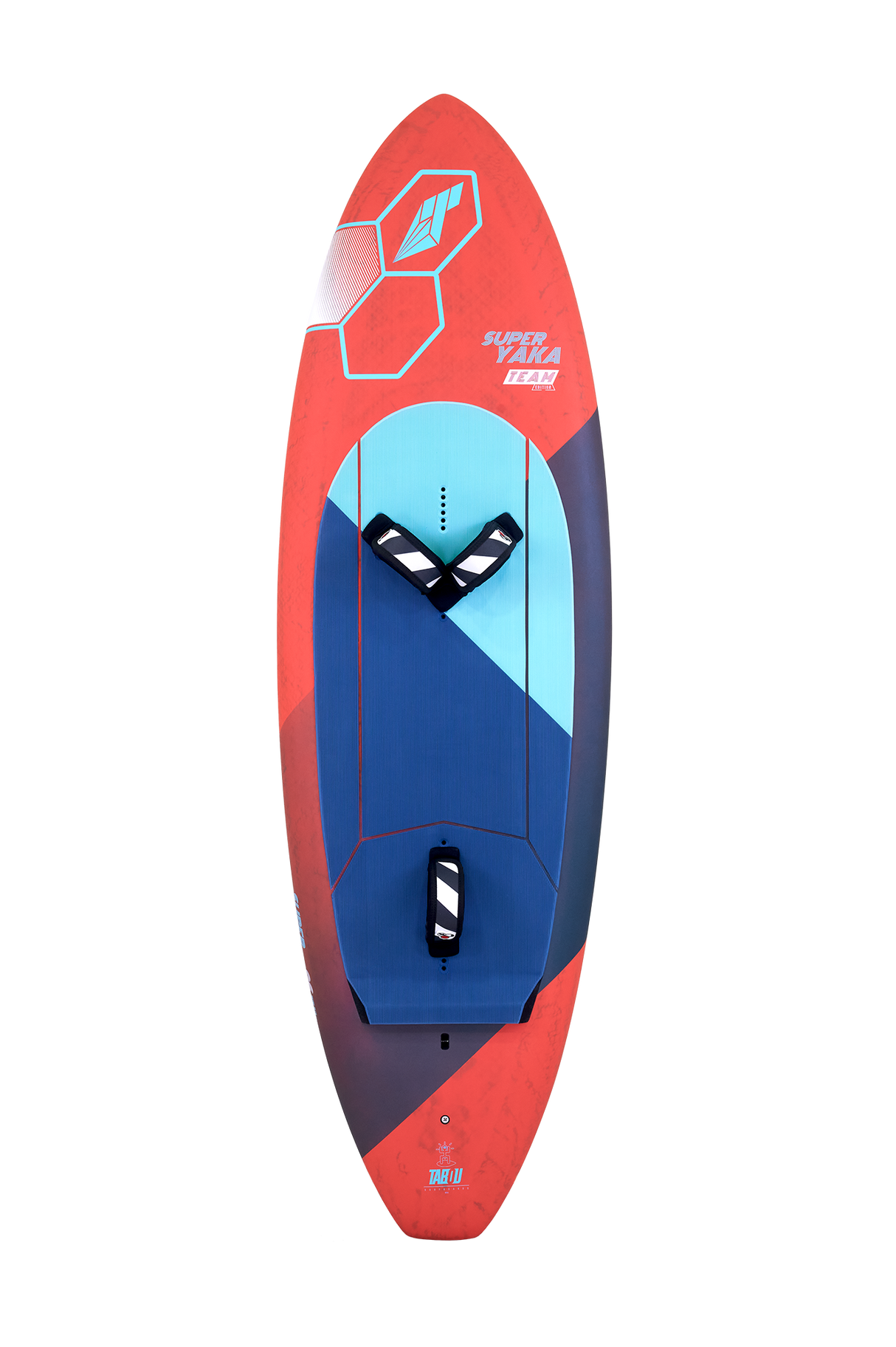 Tabou 2026 Super Yaka TEAM Wakeboard rot blau mit geometrischem Design Draufsicht