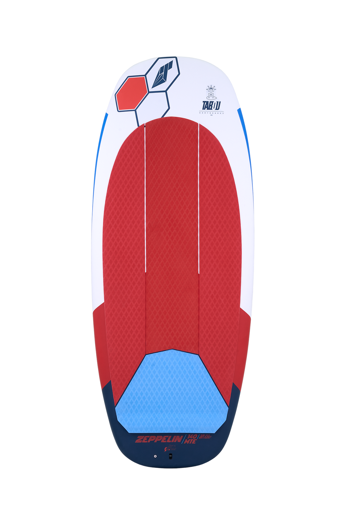 Tabou 2026 Zeppelin MTE Waveboard rot-weiß-blau mit strukturierter Oberfläche, Draufsicht