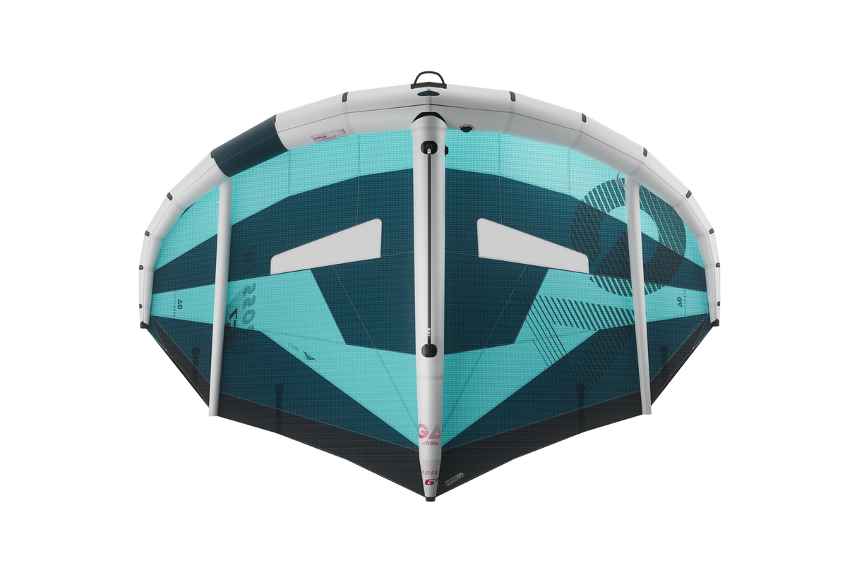 GA-Wing 2026 CROSS LW Kite in Türkis und Dunkelblau, Draufsicht, Leichtwind-Design