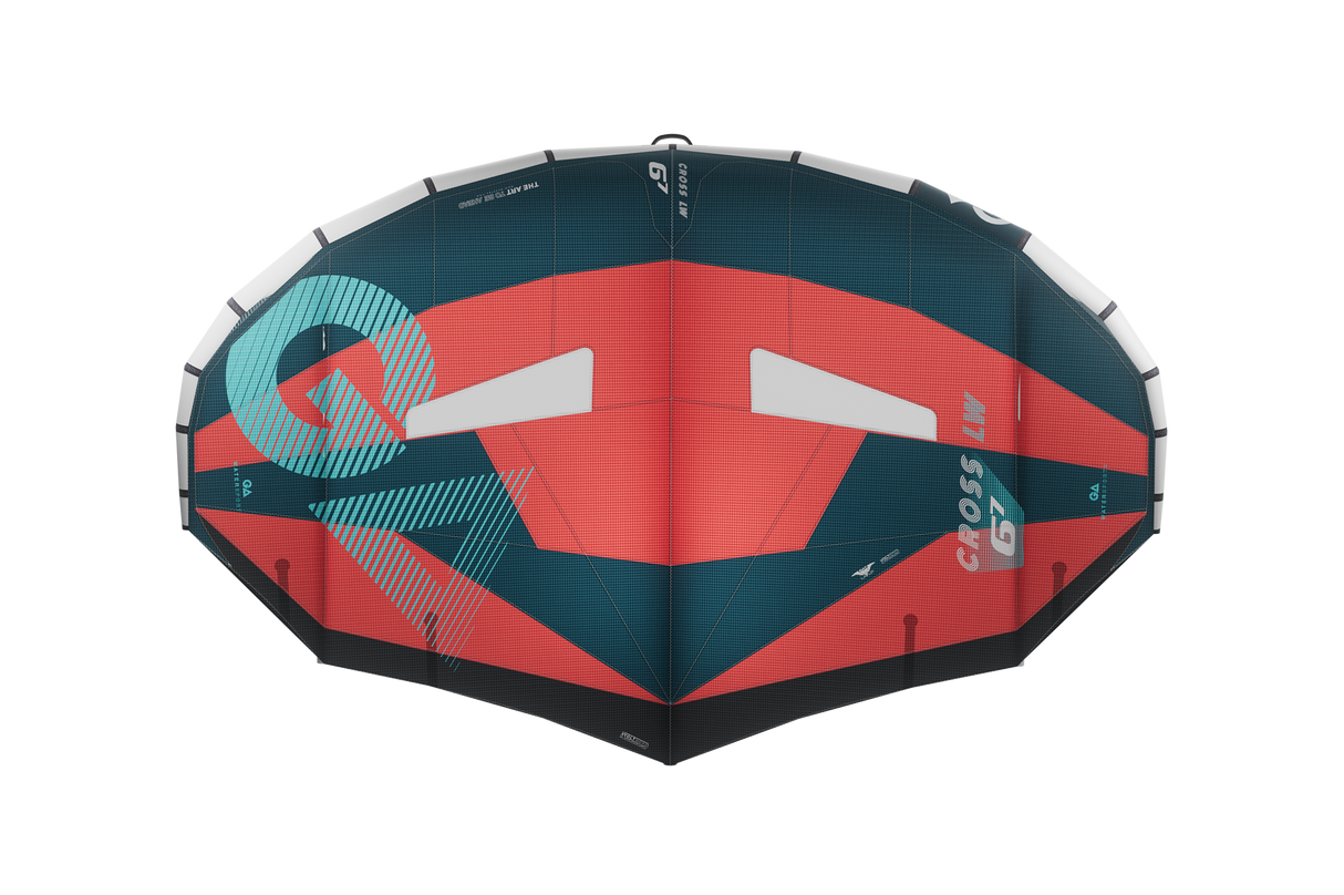 GA-Wing 2026 CROSS LW Kite in Rot und Dunkelblau, Draufsicht, Leichtwind-Kitesegel mit strukturiertem Design