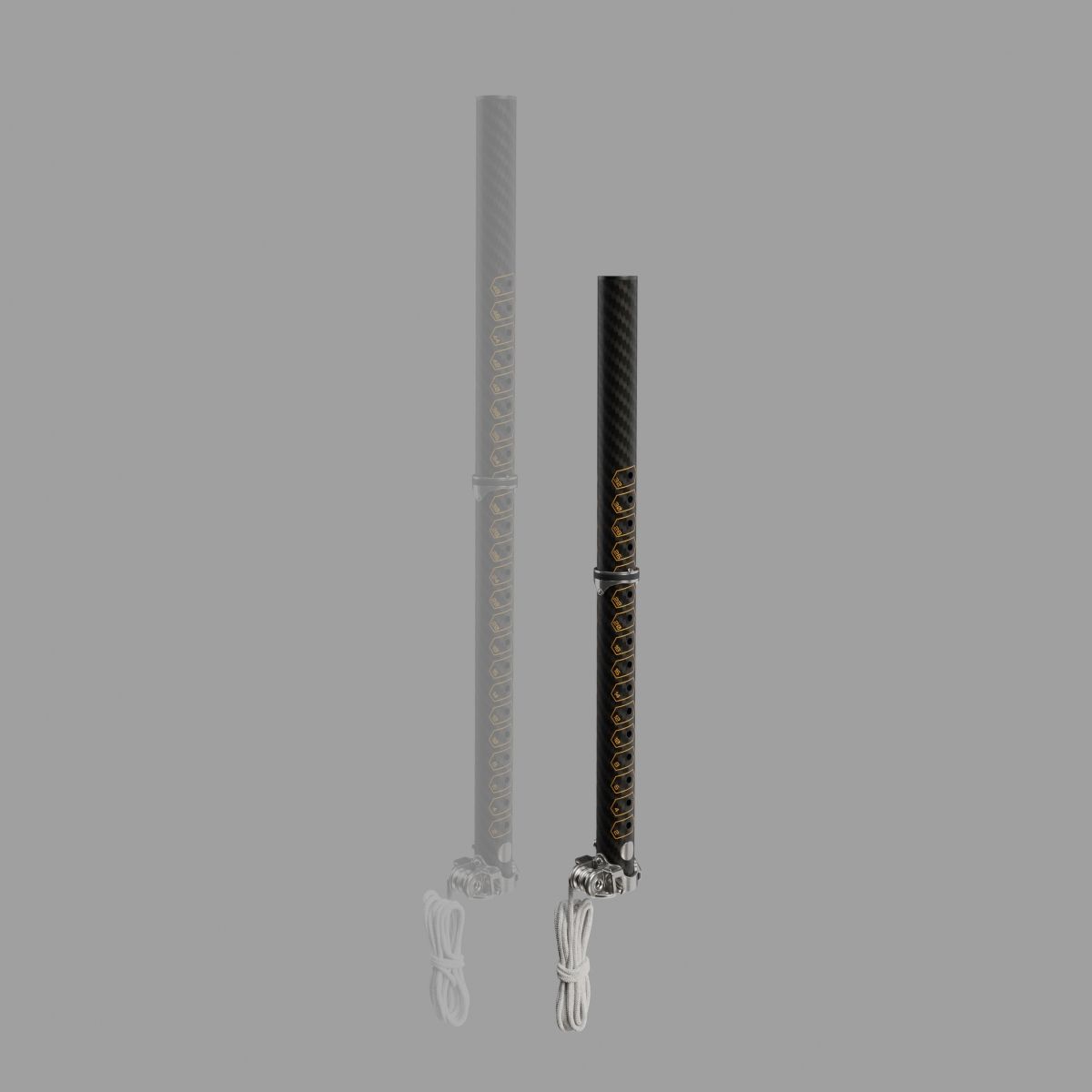 Patrik X-Tension RDM Carbon Mast, grau und schwarz, Carbonfaser, zwei Größen nebeneinander, Frontalansicht