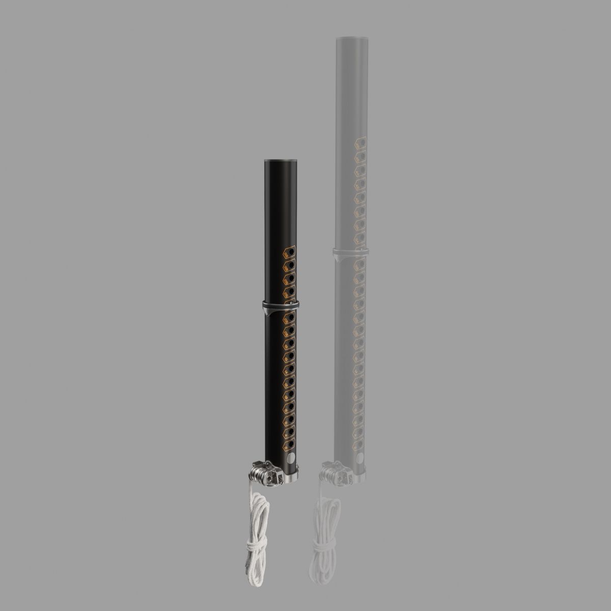 Patrik X-Tension SDM Alu Verlängerung Aluminium schwarz und grau mit Befestigungselementen, Seitenansicht