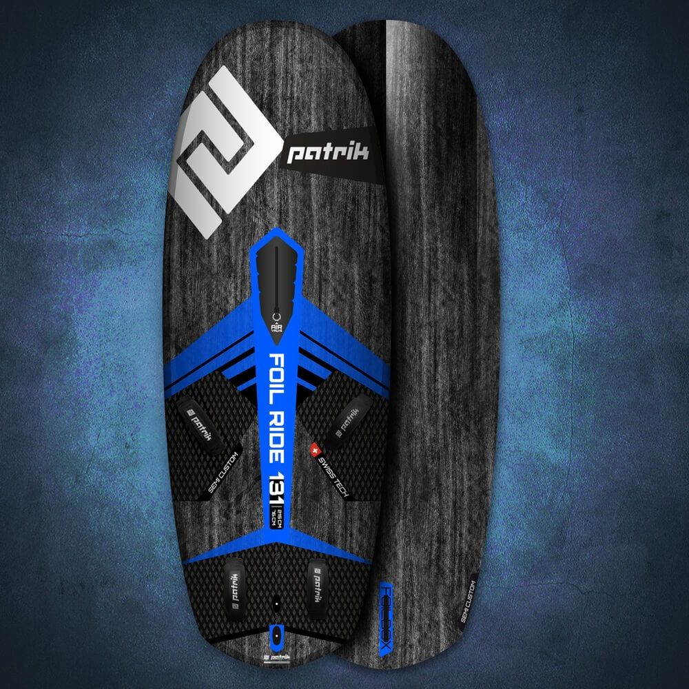 Patrik Foil Ride Hydrofoil Board, Grau-Schwarz mit Blau, Draufsicht auf Composite-Konstruktion mit Foil-Befestigungspunkten
