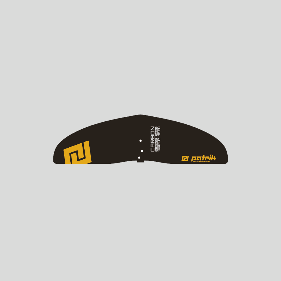Patrik Foil Front Wing schwarz mit gelben Details, Seitenansicht auf neutralem Hintergrund