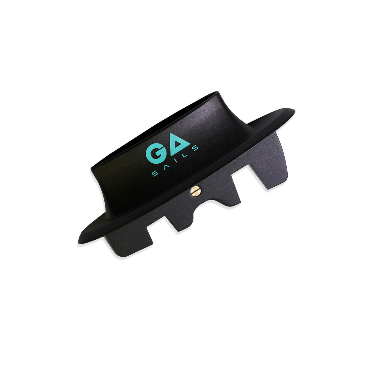 GA 2026 Foil Adaptor V2 Mast schwarz mit türkisem GA-Logo, Seitenansicht auf weißem Hintergrund