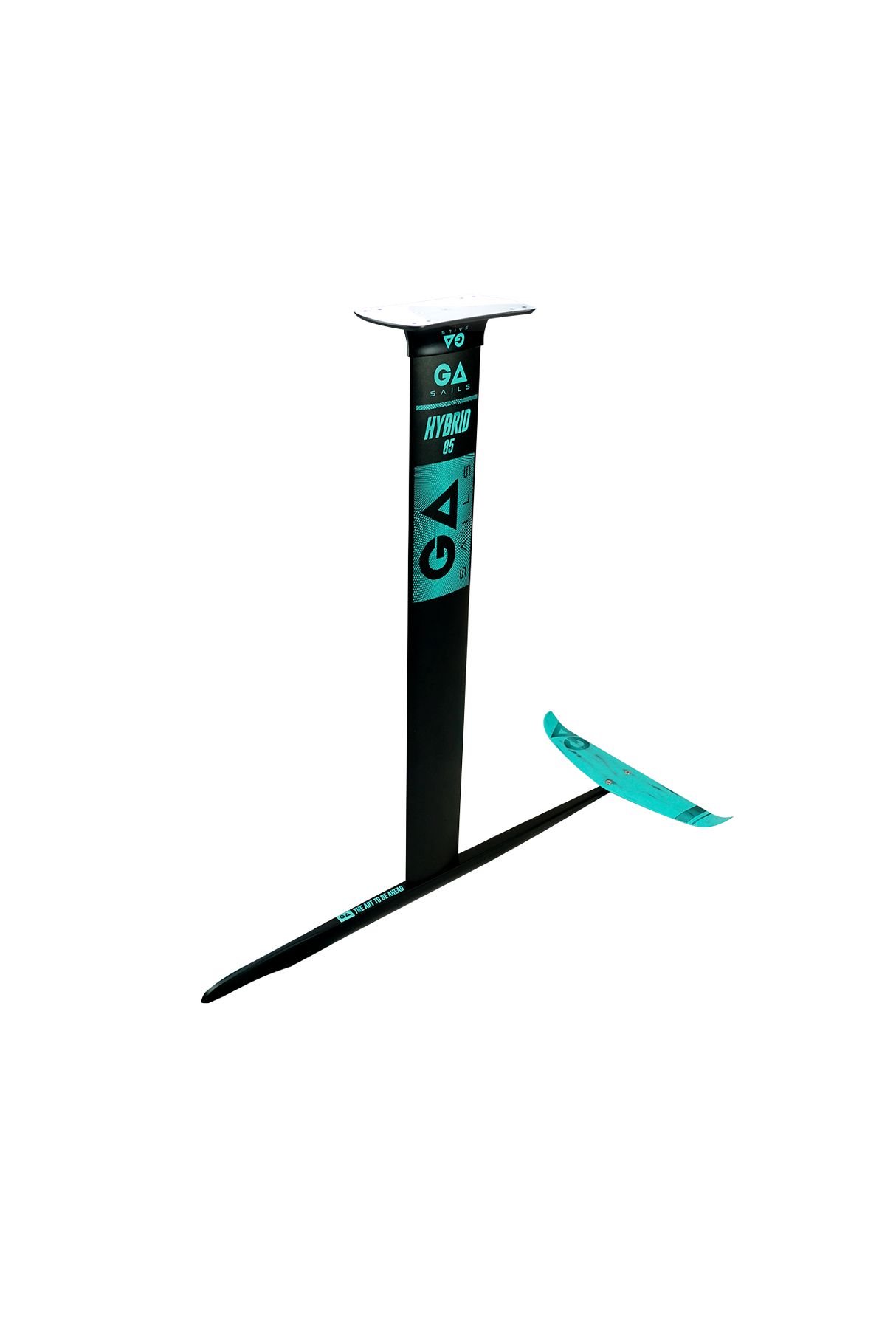 GA Foil ALU Hybrid Set Wing Foil 72 2026, schwarzer Mast, türkises Tragflächenset, Aluminium-Hybrid, Frontansicht