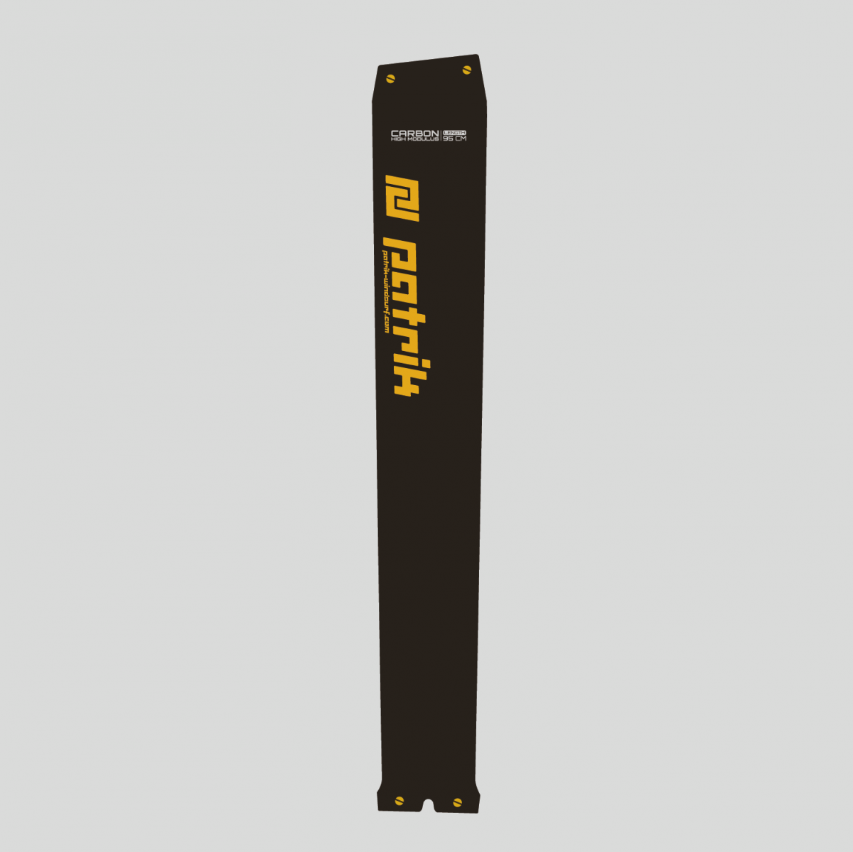Patrik Foil Mast Carbon schwarzer Mastbaum mit gelbem Logo, Carbonfasermast Frontansicht