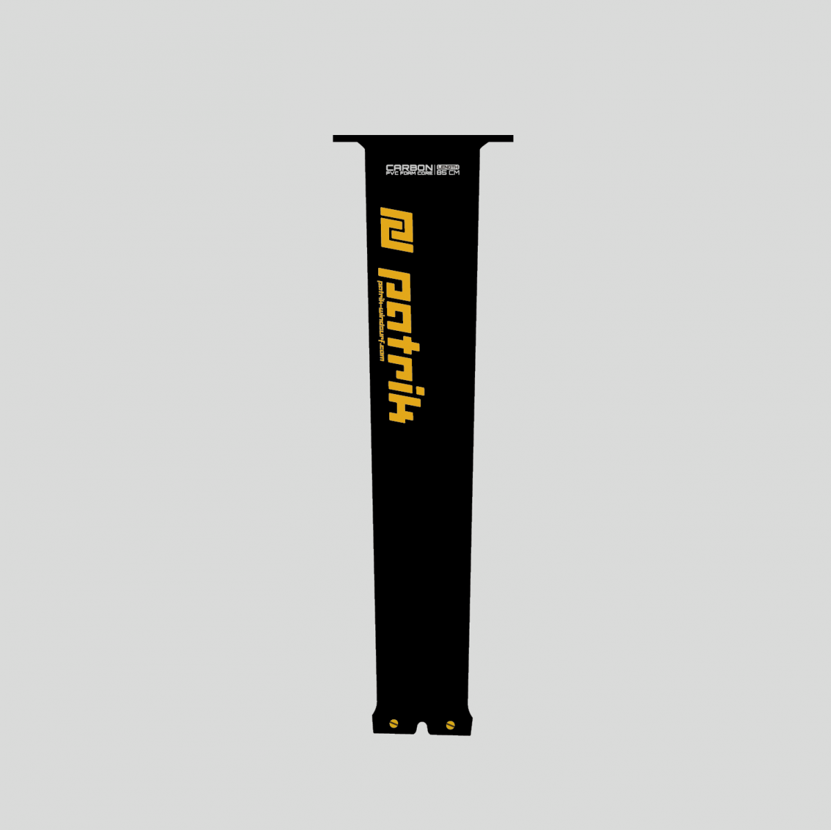 Patrik Foil Mast Carbon schwarzer Carbonstab mit goldenem Logo, Frontalansicht