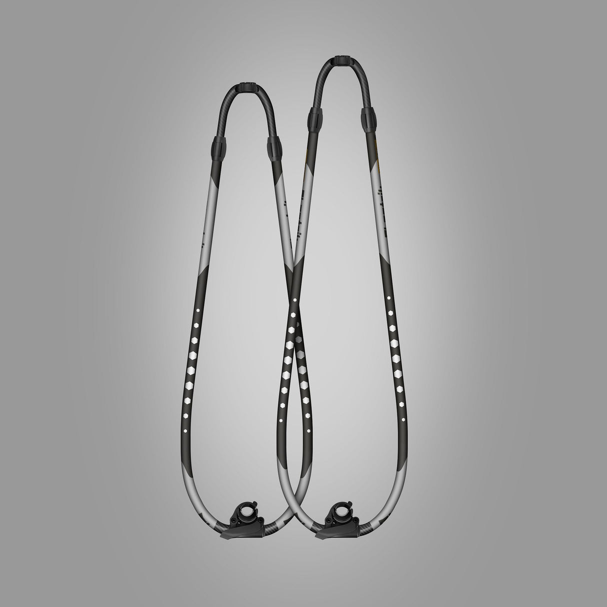 Patrik Carbon Boom Windsurfing-Ausleger, schwarz-grau, Carbonmaterial, Frontalansicht zwei verbundene Rohre mit ergonomischen Griffen