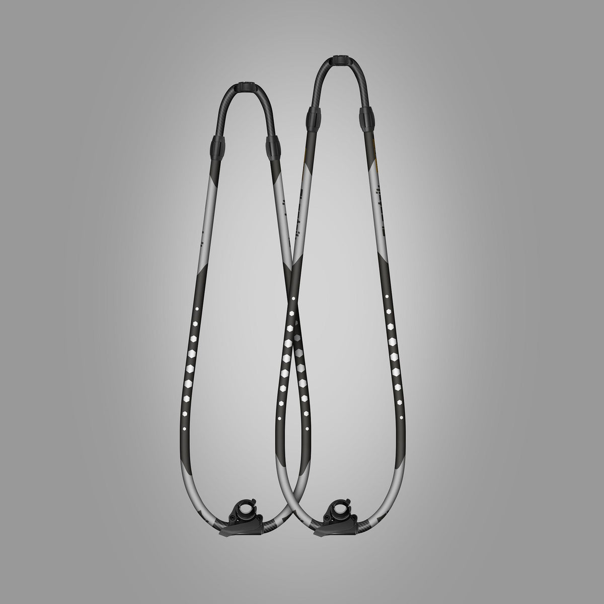 Patrik Carbon Boom Windsurfing-Ausleger, schwarz-grau, Carbonmaterial, Frontalansicht zwei verbundene Rohre mit ergonomischen Griffen