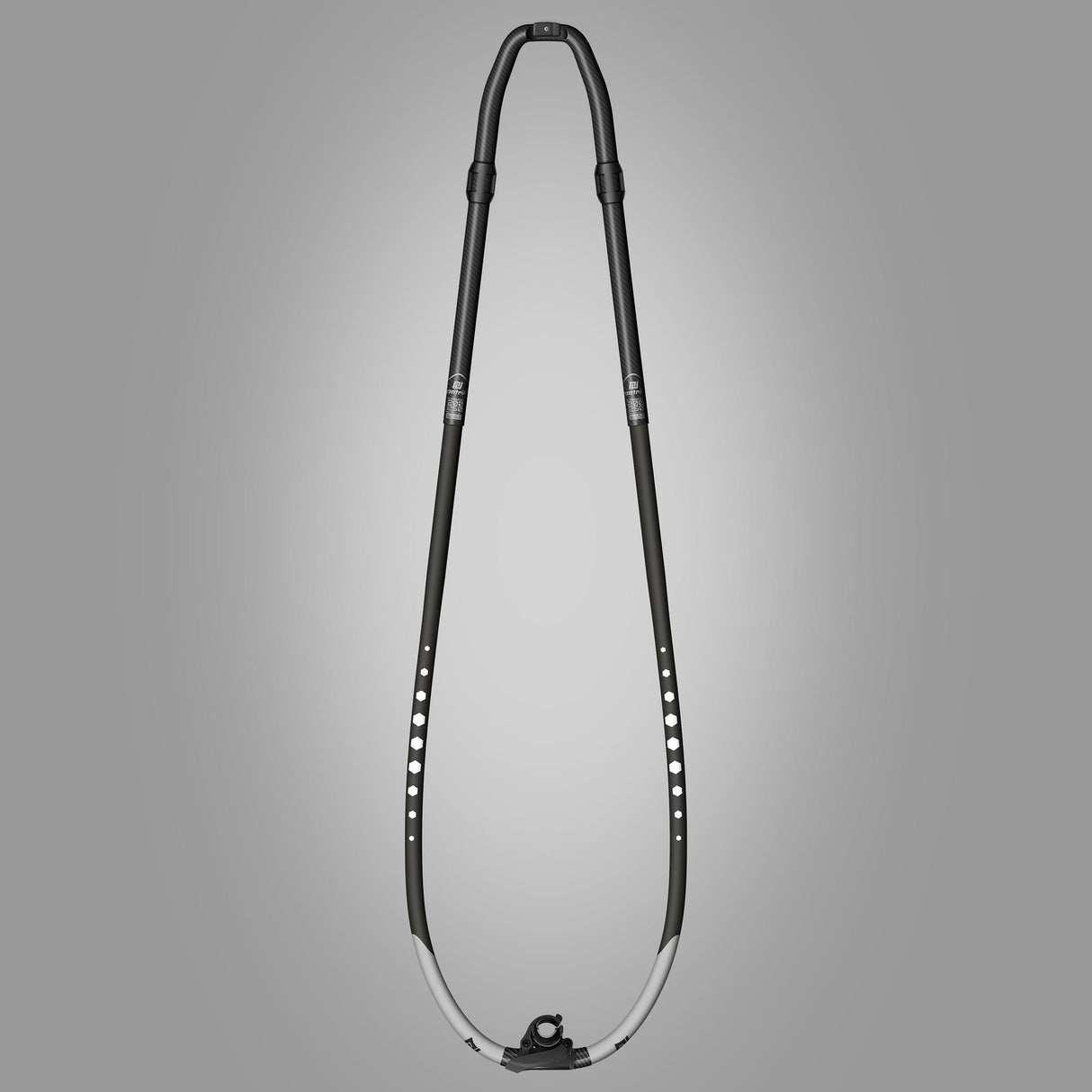 Patrik Carbon XL-Curve Boom schwarzer Windsurfboom aus Carbon mit gebogener Form, Frontalansicht