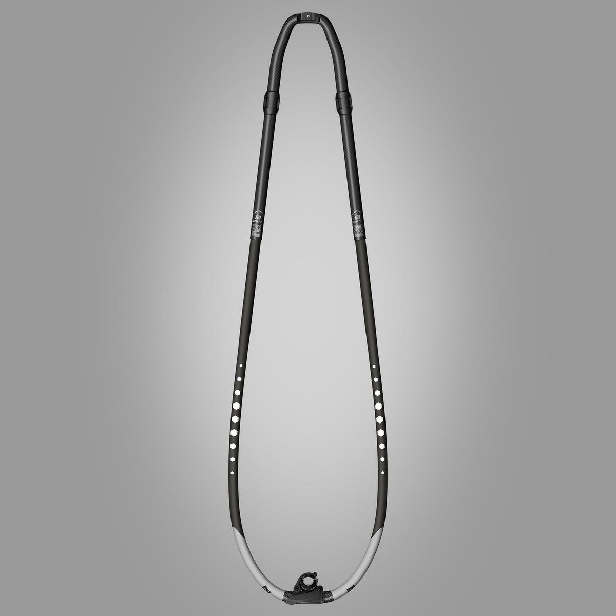 Patrik Carbon XL-Curve Boom schwarzer Windsurfboom aus Carbon mit gebogener Form, Frontalansicht
