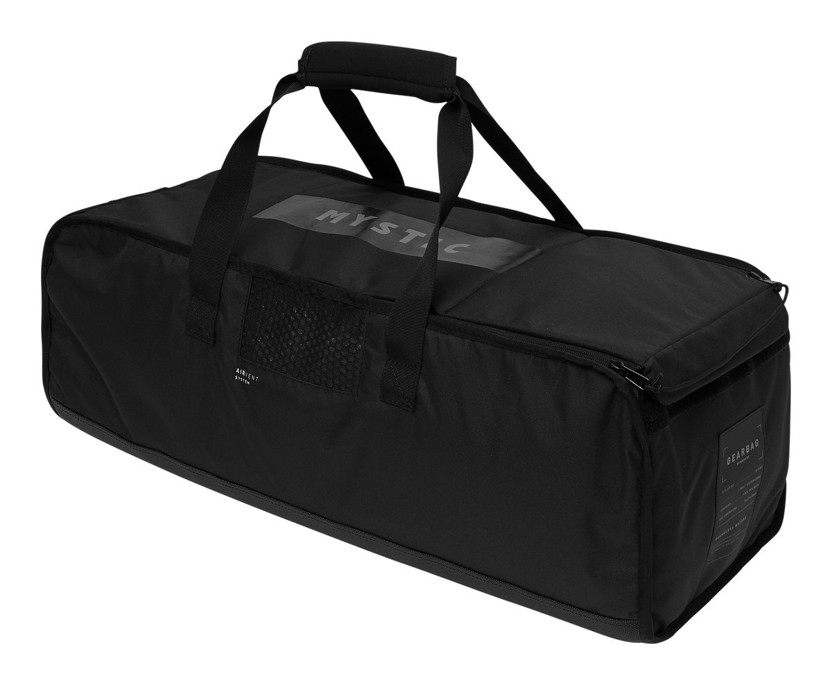 Mystic Gearbag Windsurf 2027, schwarze Transporttasche aus Polyester mit Tragegriffen, Seitenperspektive