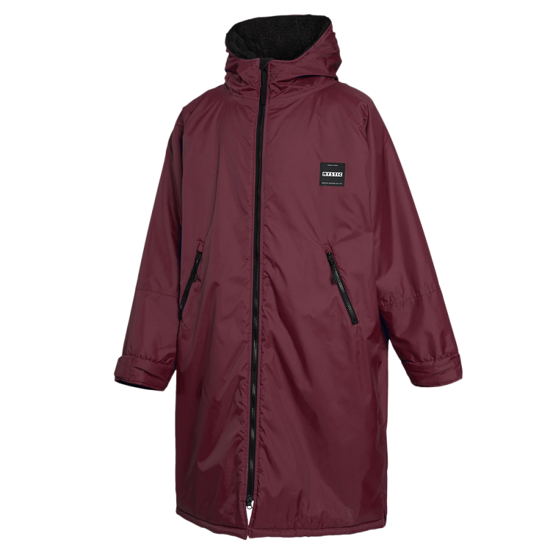 Mystic Poncho Explore Regenjacke in Grau mit Kapuze, Reißverschluss und Logopatch, Vorderansicht