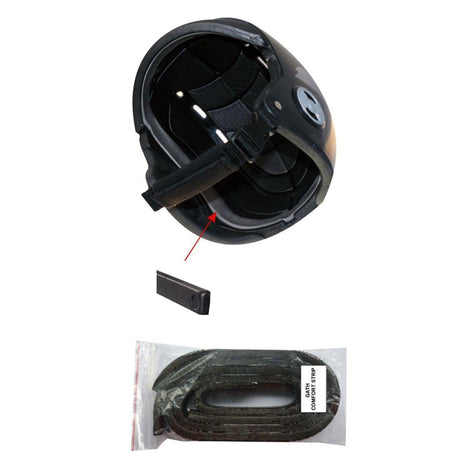 GATH Comfort Strip Polstersatz, schwarze Polsterung für Helme, Draufsicht mit Verpackung