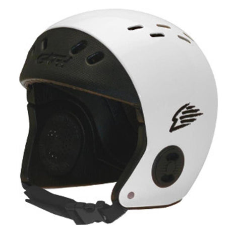 GATH Wassersport Helm Standard Hat EVA in Weiß mit schwarzem Innenfutter, Belüftungslöcher und Kinnriemen, Seitenansicht