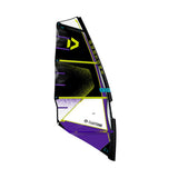 Duotone Sail Idol 2027 Windsegel mit schwarzem, gelbem und violettem Design, Seitenansicht
