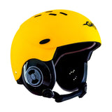Gath Gedi Wassersport Helm in Gelb mit schwarzen Ohrenschützern und Belüftungsöffnungen, Seitenansicht