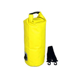 OverBoard wasserdichter Packsack 12L gelb mit schwarzen Griffen und Ventil, Frontansicht