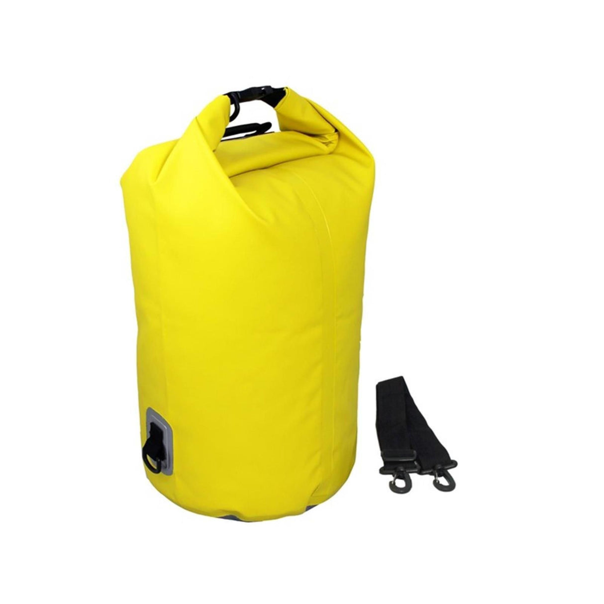 OverBoard wasserdichter Packsack 30 Liter in Gelb mit Rollverschluss und schwarzem Schultergurt, Frontalansicht