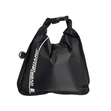 OverBoard wasserdichte Tasche 5 Liter in Schwarz mit Rollverschluss und Tragegriffen, Frontalansicht