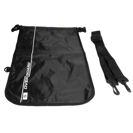 OverBoard wasserdichte Tasche 5L schwarz mit Schultergurt, robustes Material, Draufsicht