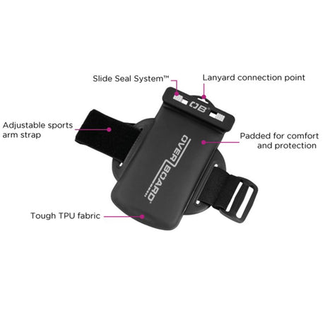 OverBoard wasserdichte Armtasche PROSPORT in Schwarz mit TPU-Stoff, verstellbarem Sportarmband, Slide Seal System und Lanyard-Anschluss