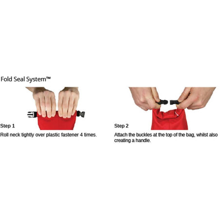 OverBoard wasserdichter Beutel 1 Liter rot mit Fold Seal System, Verschlussanleitung sichtbar