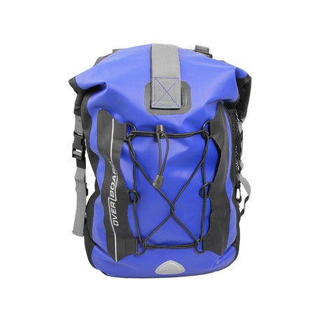 OverBoard Classic Wasserdichter Rucksack in Blau mit grauem Deckel, Frontalansicht
