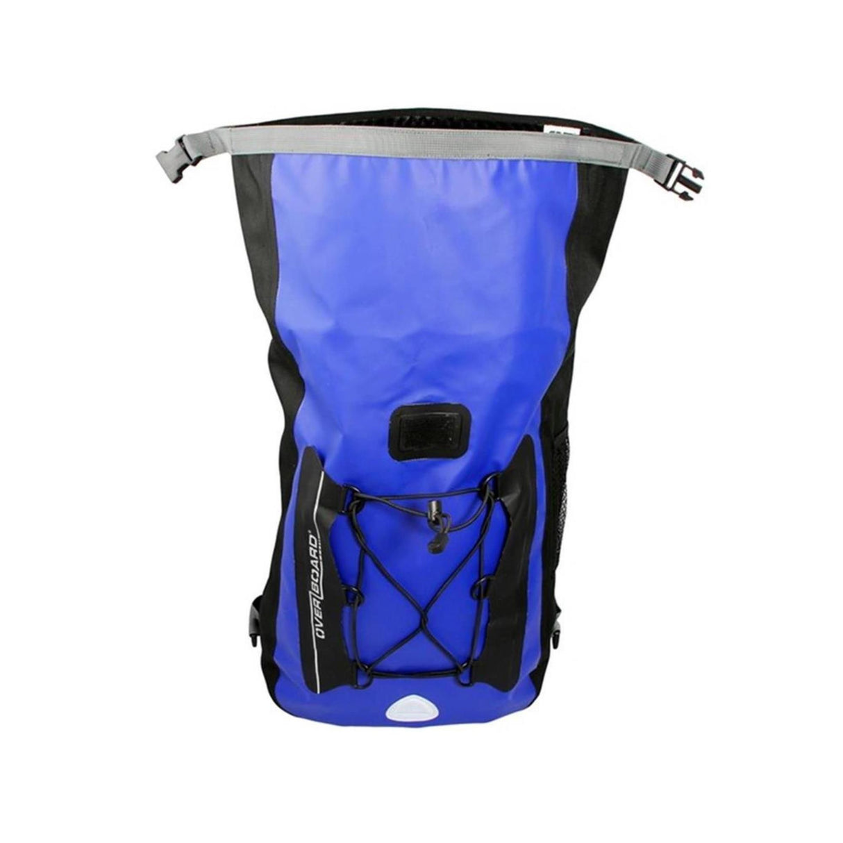 OverBoard Classic Wasserdichter Rucksack in Blau und Schwarz mit Roll-Top-Verschluss, Frontalansicht