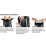OverBoard Classic Wasserdichter Rucksack schwarz mit Fold Seal System, Verschlusssystem in Schritt-für-Schritt-Anleitung